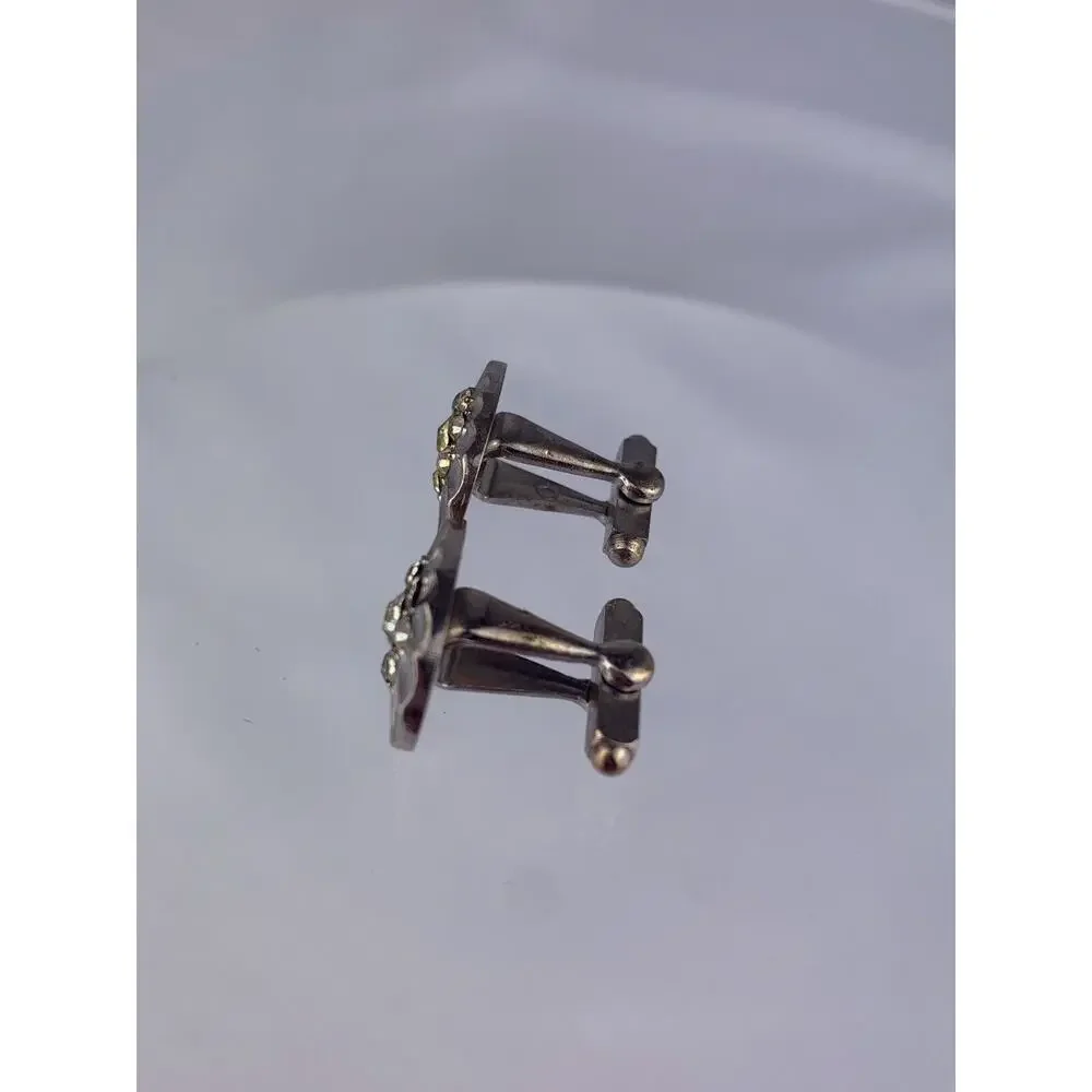 Crystals Cluster Silver Tone Cufflinks Small Sparkle Rays Ruffles Vintage